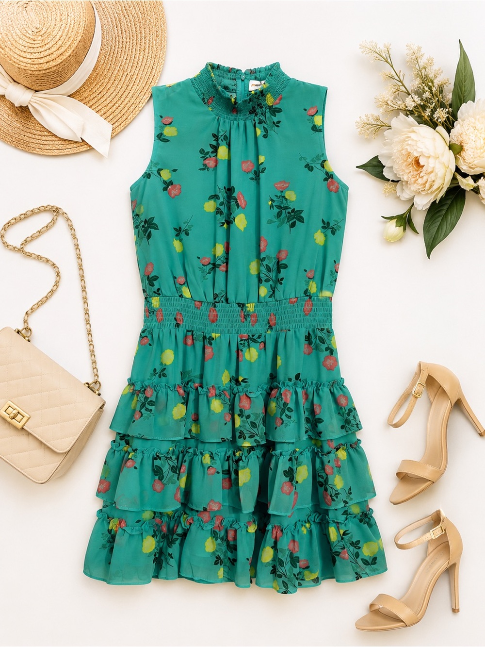 1. State Teal Floral Tiered Mini Dress